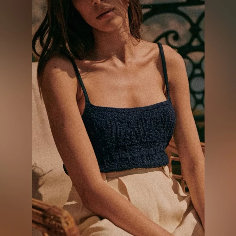 Sézane Jordie Top in Navy Organic Cotton size XS